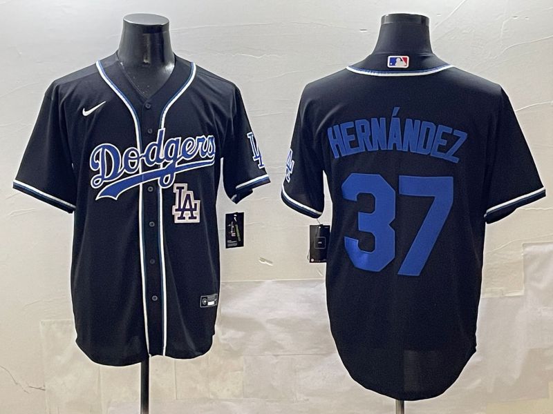 Men Los Angeles Dodgers 37 Hernandez Black blue Three generations Nike 2025 MLB Jersey style 13